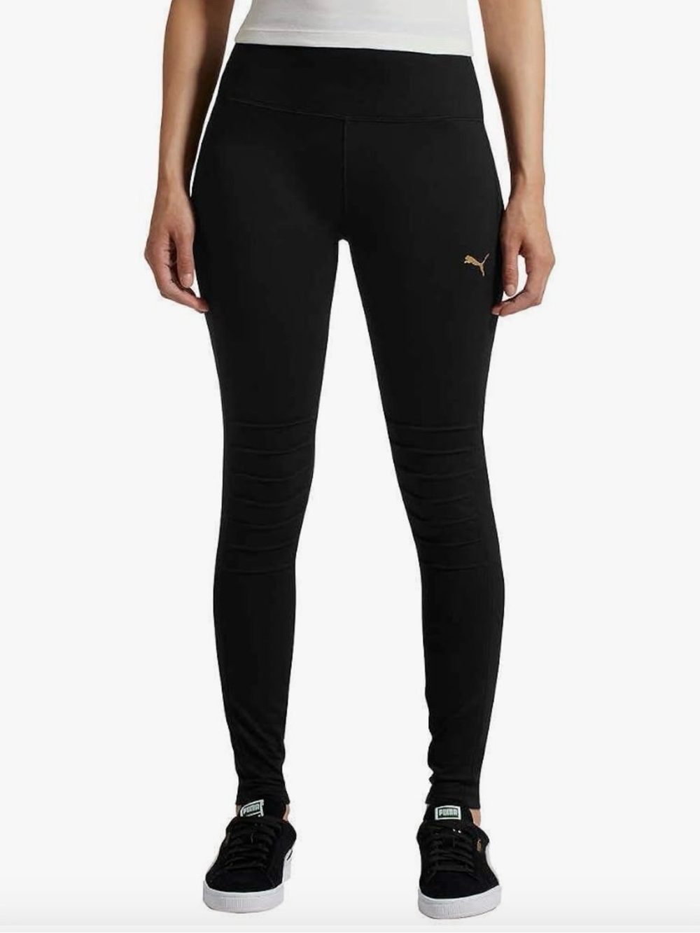 Puma Black Moto Leggings with Gold PUMA Cat Logo